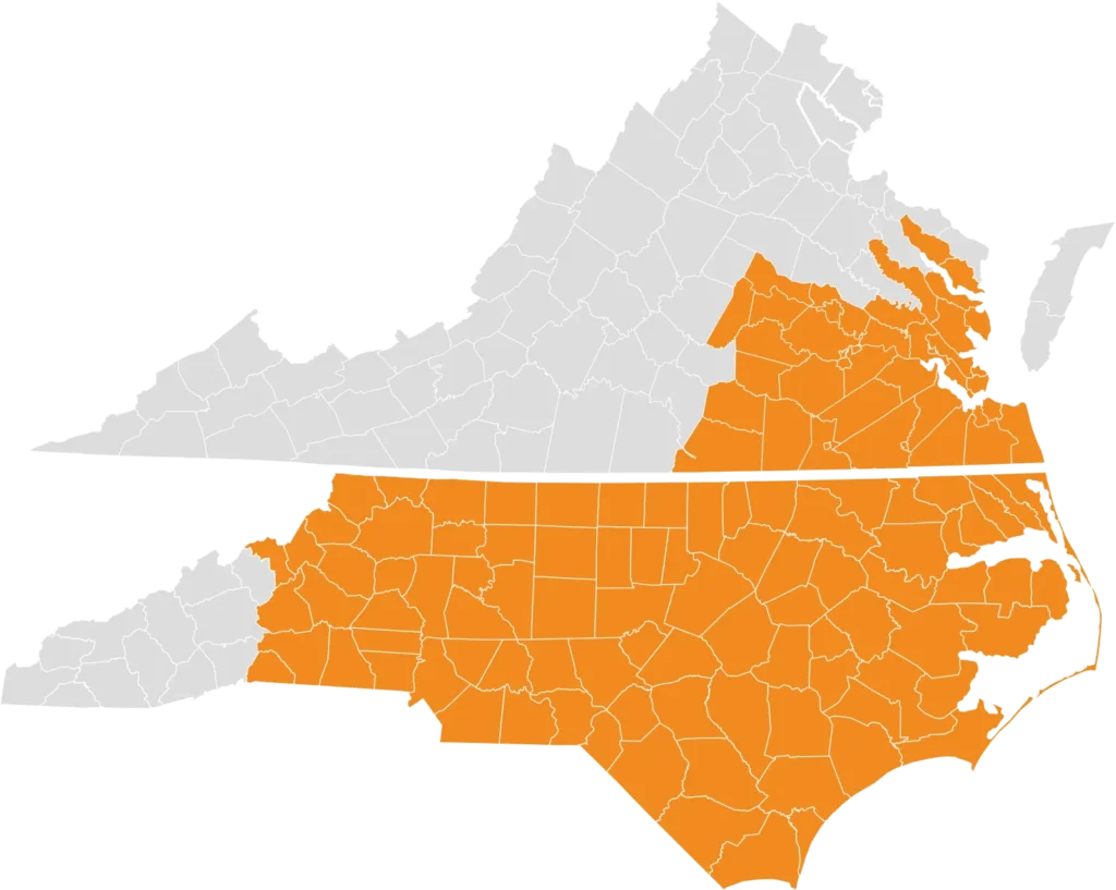 SIA service area map of Virginia and North Carolina