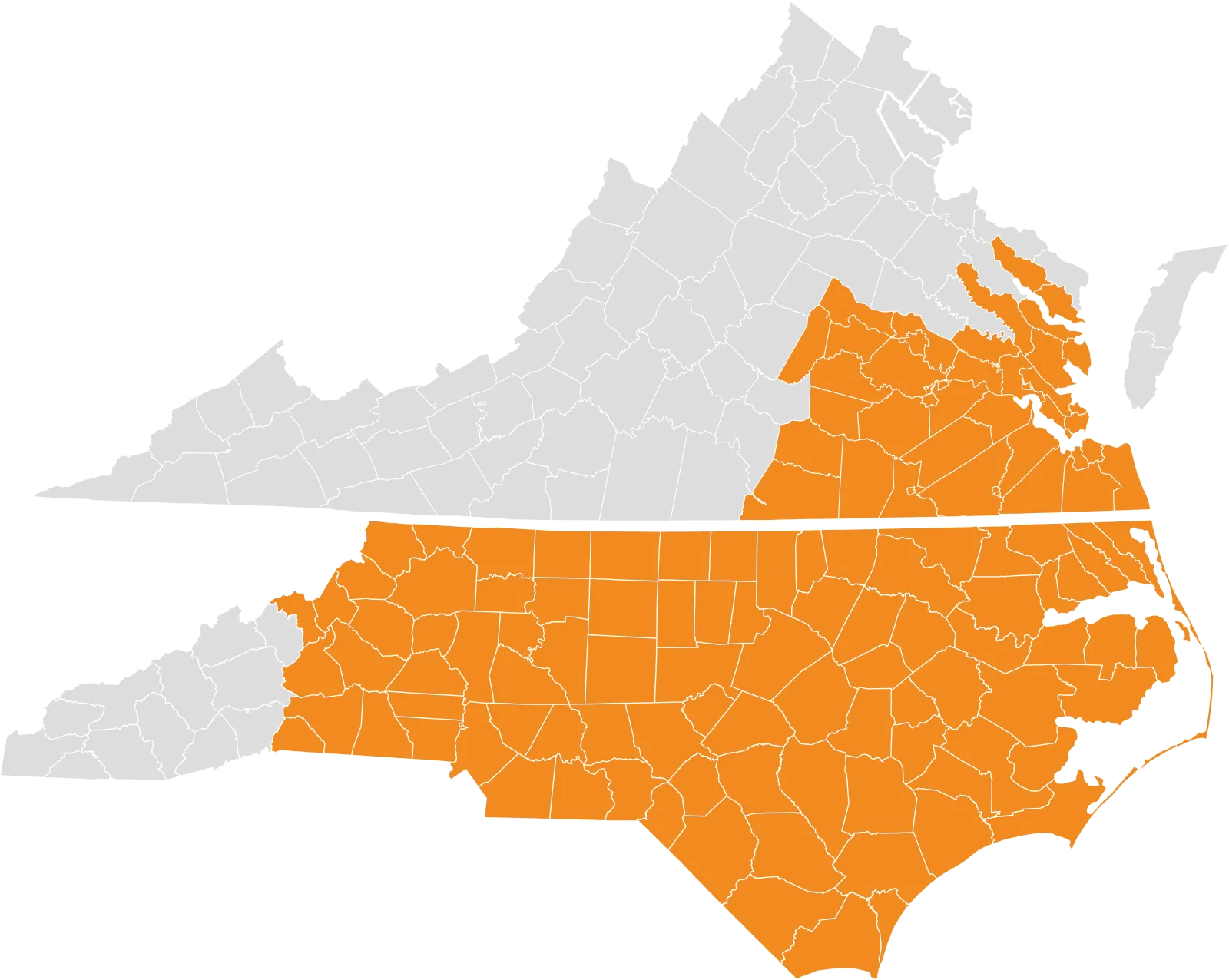 SIA service area map of Virginia and North Carolina